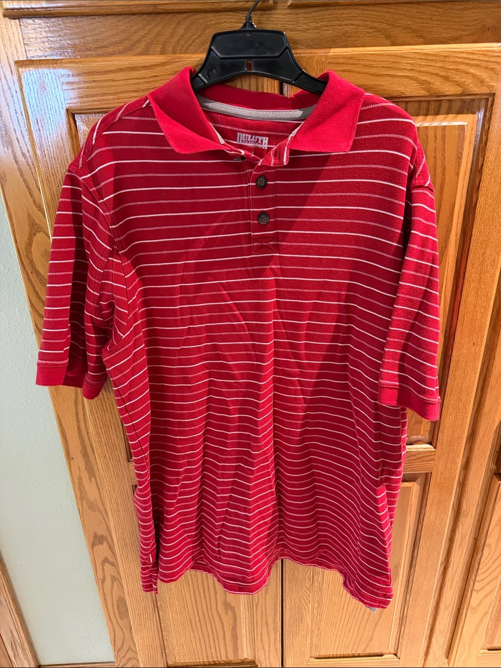 Duluth Trading Co Red and White Striped Polo
